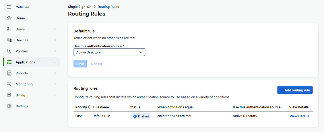 Screenshot of Duo, Routing Rules page